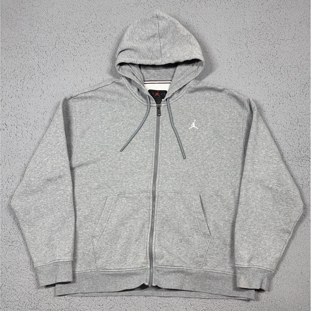 Jordan Hoodie Mens XL Gray Full Zip Fleece Pocket Jumpman Logo FJ7771-091